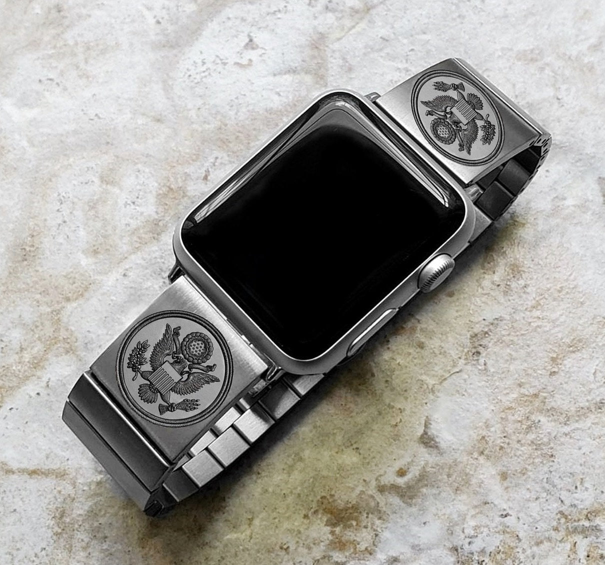 Engraved Watch Band Compatible with Apple iWatch Ultra 2 9 8 7 SE 6 5 4 3 2 1 Case 38mm 40mm 41mm 42mm 44mm 45mm 49mm St Steel Strap AS1